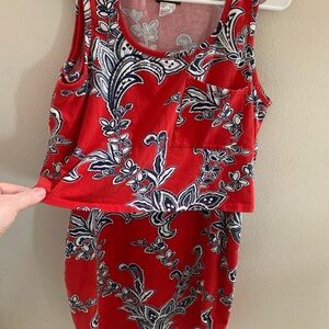 VENUS Red and Navy Floral Tank & Skirt Set